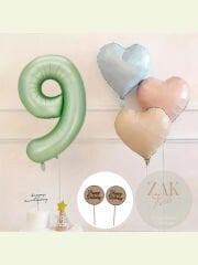 Su Yeşili Rakam Folyo Balon Retro Mavi Pembe Satin Kalp Folyo Balon Doğum Günü Balon Seti 9 Yaş