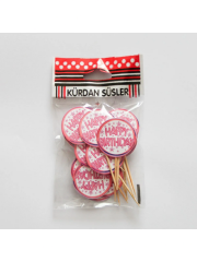 Happy Birthday Pembe pasta kürdan süsü 20'li Paket