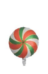Kırmızı Beyaz Yeşil Şeker Yuvarlak Yılbaşı Folyo Balon 18 inch 45 cm