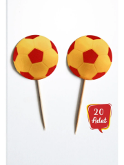 Sarı Kırmızı Futbol Topu pasta kürdan süsü 20'li Paket