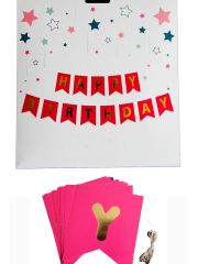 Fuşya Renk Happy Birthday Yazı Gold Yaldızlı