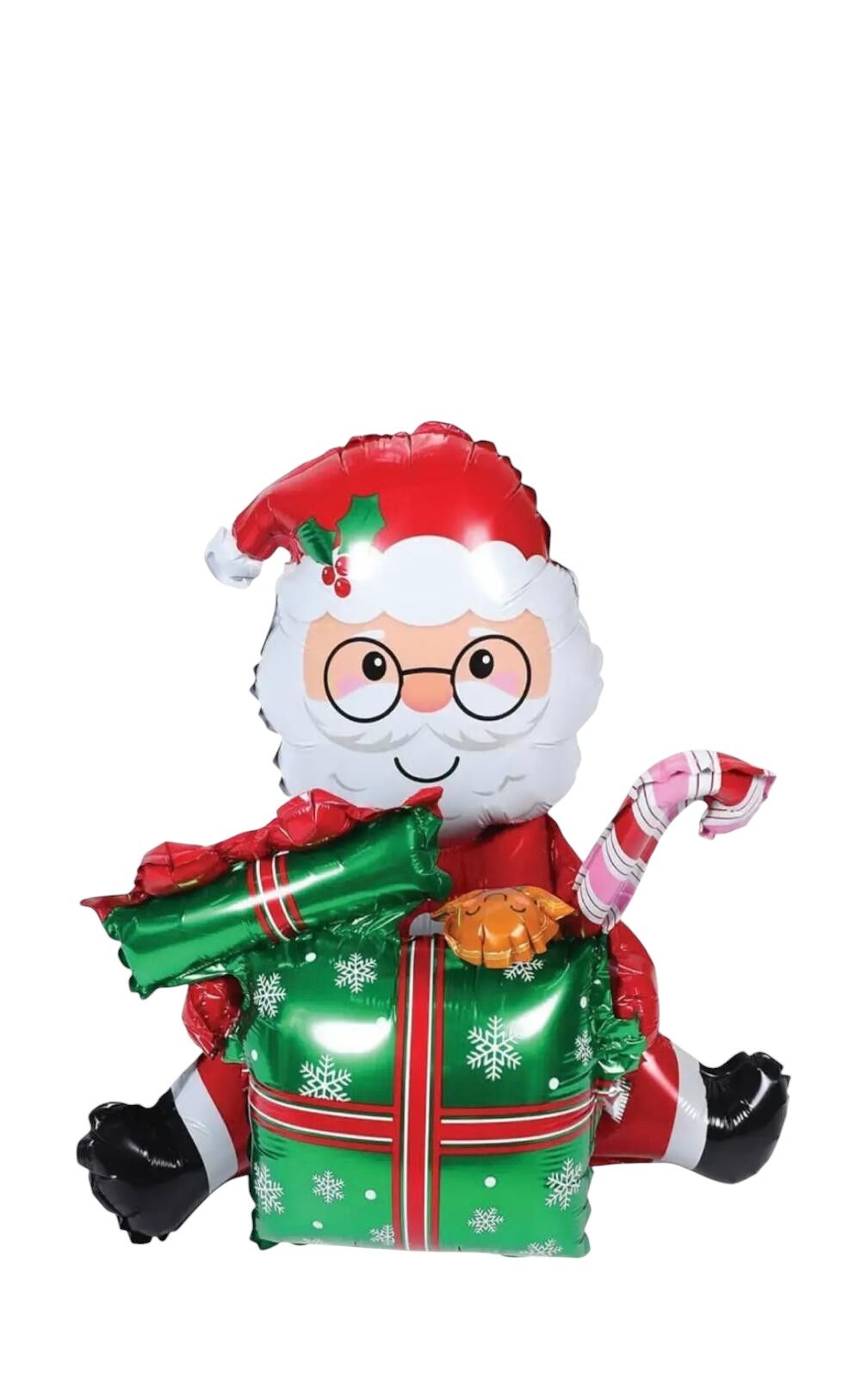Gözlüklü Noel Baba Hediye Dağıtan Yılbaşı Folyo Balon 102x63 cm
