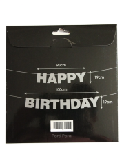 Metalik Gümüş Renk Happy Birthday Yazı Banner