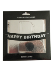 Metalik Gümüş Renk Happy Birthday Yazı Banner