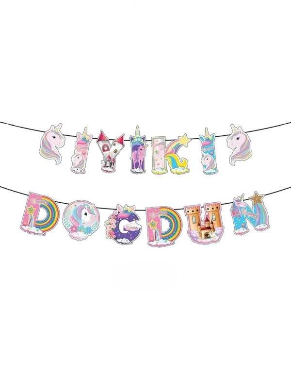 Unicorn Tema Dekoratif İyiki Doğdun Yazı Banner Dekoratif