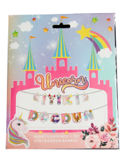 Unicorn Tema Dekoratif İyiki Doğdun Yazı Banner Dekoratif