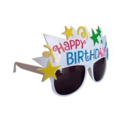 Renkli Happy Birthday Yazı Parti Gözlüğü BEYAZ