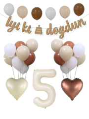 Kraft iyiki Doğdun Yazı Retro Kalp Folyo Balon Krem Rakam Folyo Balon Doğum Günü Balon Set 5 Yaş