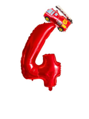 Kırmızı İtfaiye Rakam Folyo Balon 34 inch  76 cm 4 Yaş