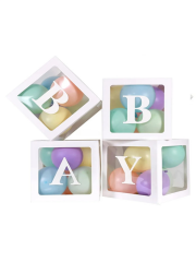 Baby Harfli Beyaz Şeffaf Balon Kutusu 25x25 Cm