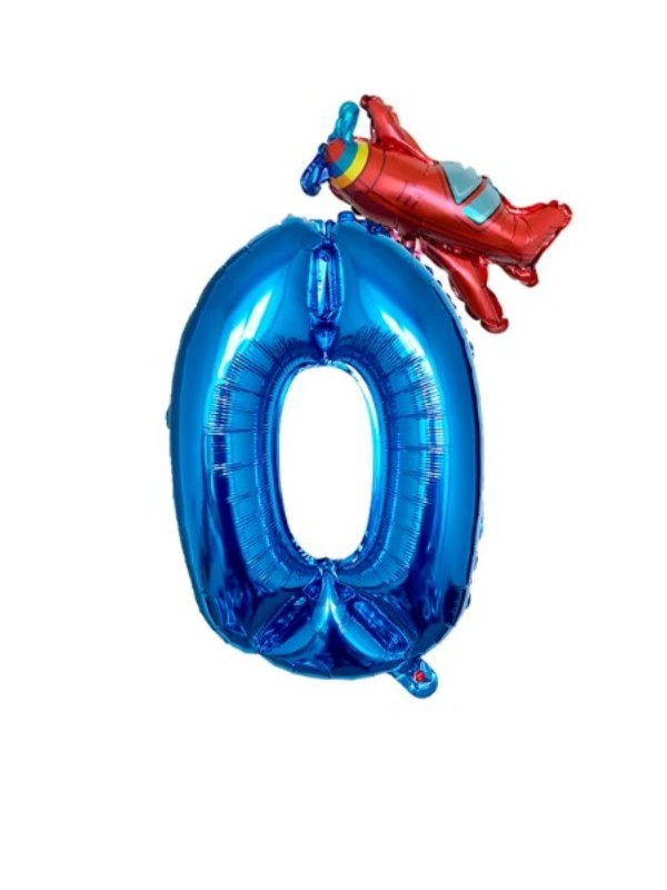 Mavi Uçak Rakam Folyo Balon 34 inch 76 cm 0 Yaş