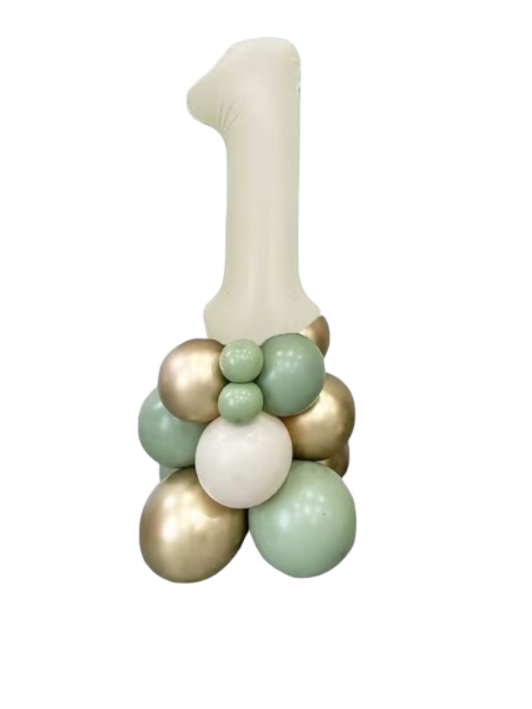 Krem Beji Rakam Krom Gold Yeşil Pastel Balon Seti 1 Yaş
