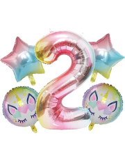 Unicorn Folyo Balon Gökkuşağı Rakam Folyo Balon Seti Doğum Günü Balon Seti 2 Yaş
