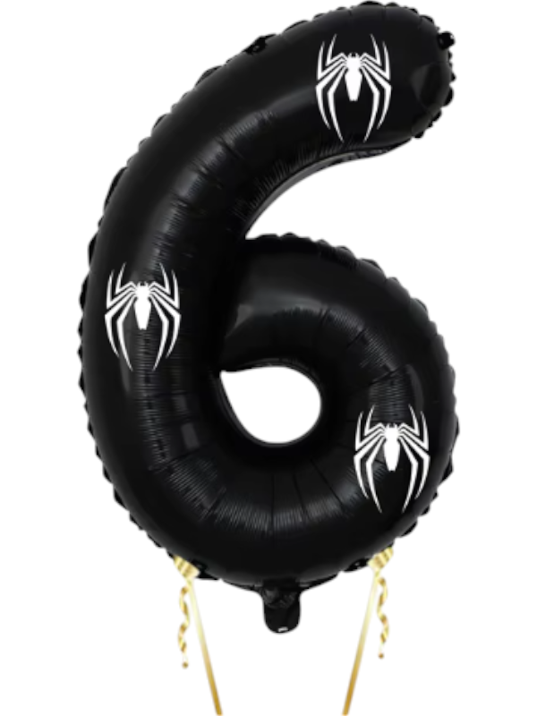 Örümcekli Siyah Rakam Folyo Balon 34 inch 76 cm 6 Yaş