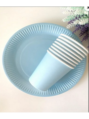 Makaron Tabak Bardak Ahşap Çatal Bıçak Kaşık Mavi