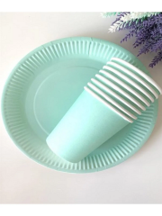 Makaron Tabak Bardak Ahşap Çatal Bıçak Kaşık Mint Yeşili