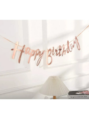 Happy Birthday Kaligrafik Italik Yazı Banner Rosegold Renk
