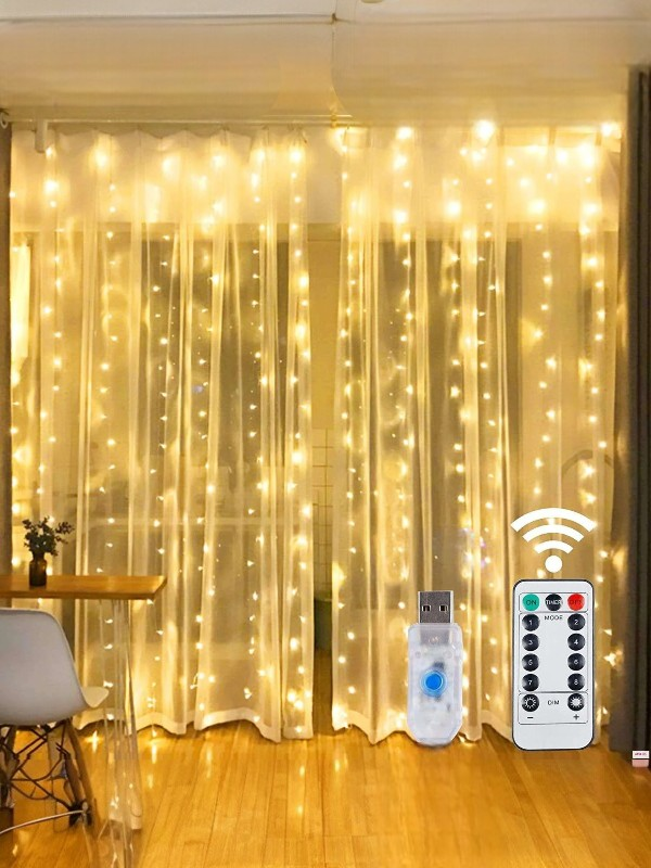 USB GİRİŞLİ KUMANDALI FONKSİYONLU GÜN IŞIĞI PERDE PERİ 300 AMPUL LED