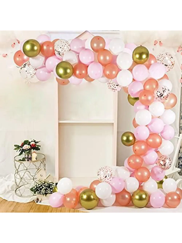 Metalik Rose Gold Pembe Beyaz Konfetili Balon Zincir Seti Doğum Günü Bride Balon Seti