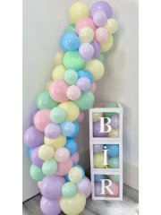 Makaron Balon Zinciri Seti Bir Harfli Şeffaf Balon Kutusu