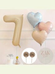 Kum Beji Rakam Folyo Balon Retro Mavi Pembe Satin Kalp Folyo Balon Doğum Günü Balon Seti 7 Yaş