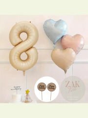 Kum Beji Rakam Folyo Balon Retro Mavi Pembe Satin Kalp Folyo Balon Doğum Günü Balon Seti 8 Yaş