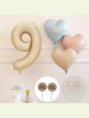 Kum Beji Rakam Folyo Balon Retro Mavi Pembe Satin Kalp Folyo Balon Doğum Günü Balon Seti 9 Yaş