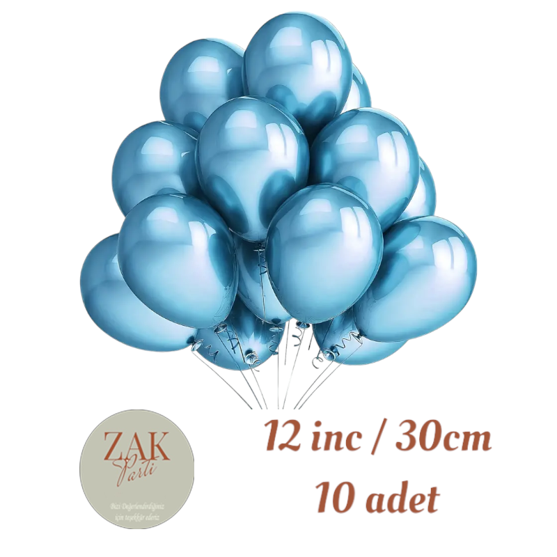 12 inch 30 cm Balon Parlak Krom Balon Mavi