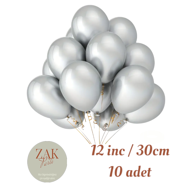 12 inch 30 cm Balon Parlak Krom Balon Gümüş