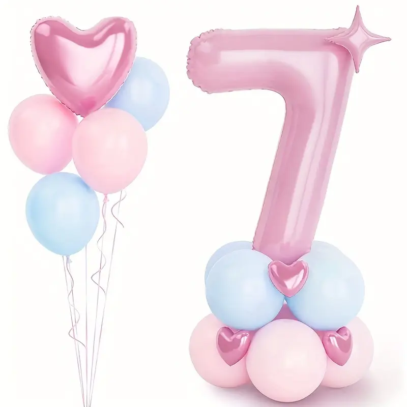 Pembe Rakamlı Parti Seti Pembe Folyo Balon 7 Yaş
