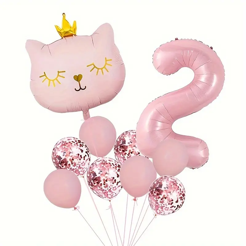 Kedi Temalı Rakam Folyo Balonlu Parti Seti 2 Yaş