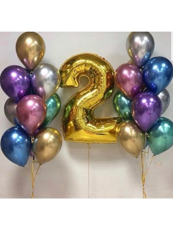 Balon Buketi  Rakam Folyo Balon Gold Renk 100 Cm 20 Krom Balon 3 Yaş