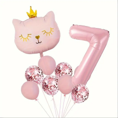 Kedi Temalı Rakam Folyo Balonlu Parti Seti 7 Yaş