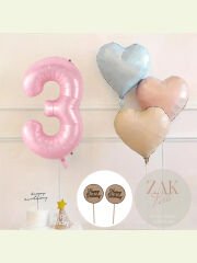 Pembe Rakam Folyo Balon Retro Mavi Pembe Satin Kalp Folyo Balon Doğum Günü Balon Seti 3 Yaş