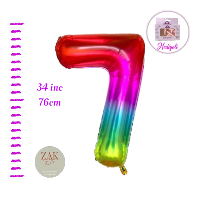 Rakam Folyo Balon Parlak Gökkuşağı 7 Yaş
