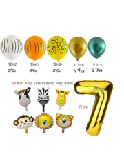 Safari Folyo Balon Desenli Rakam Balon Seti 7 Yaş