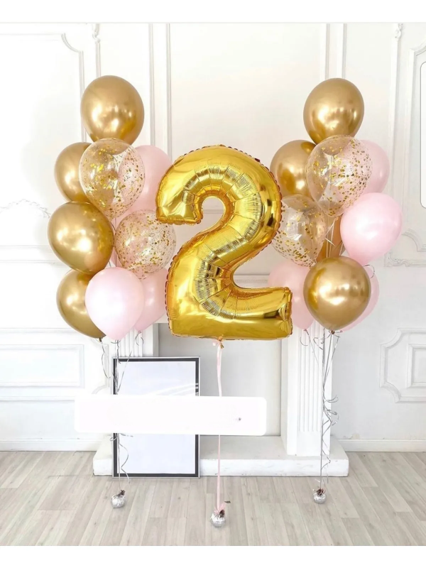 Balon Buketi Krom Gold Konfetili Balon Şeffaf Balon Pembe Balon 7 Yaş